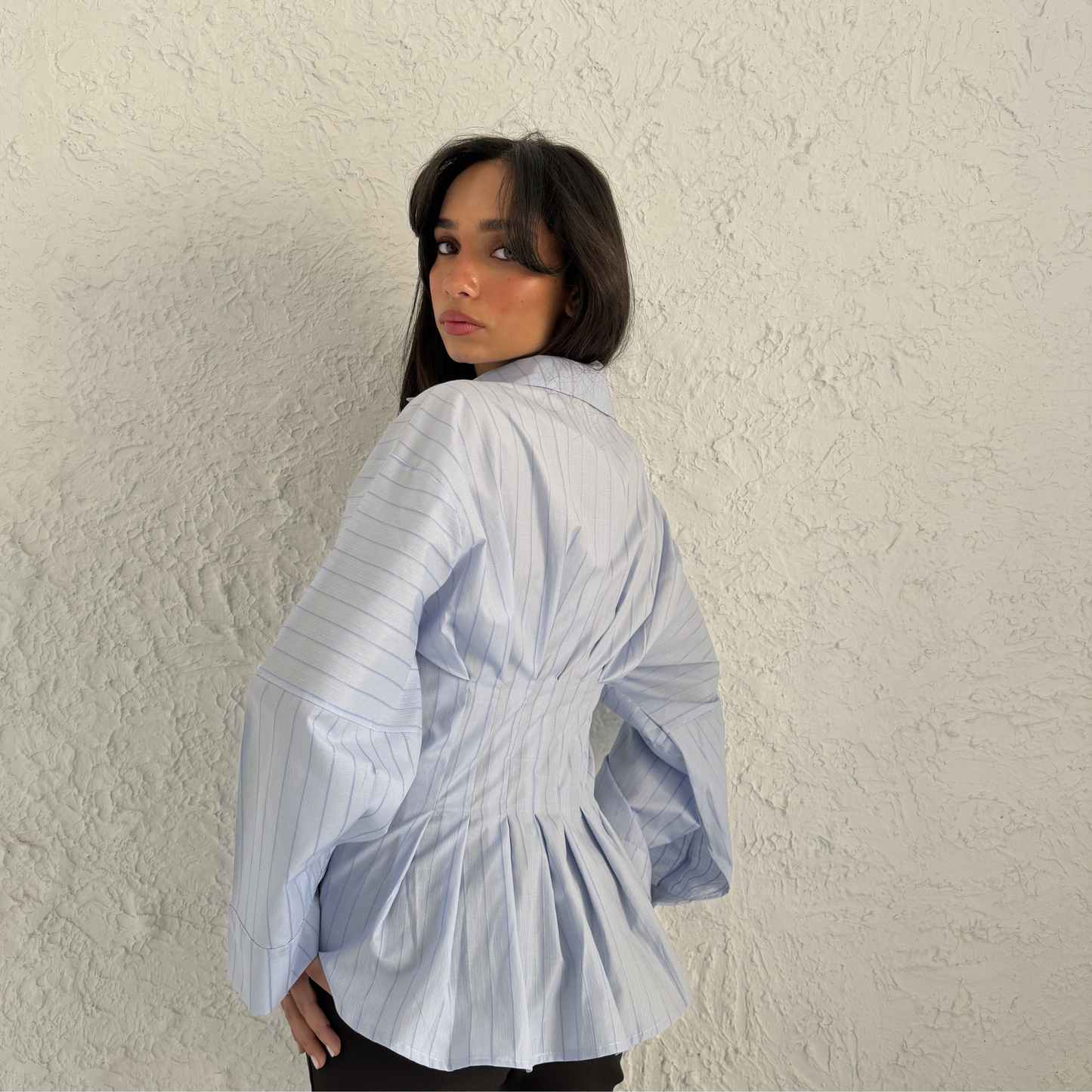 Blue Sculpted Waist Striped Shirt
