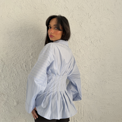 Blue Sculpted Waist Striped Shirt
