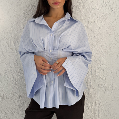 Blue Sculpted Waist Striped Shirt