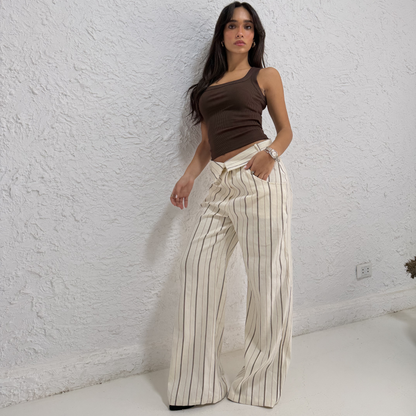 Striped Wide-Leg Tie-Waist Pants