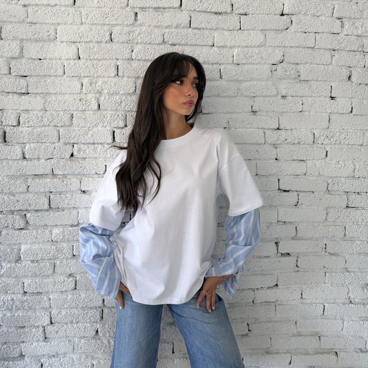 Oversized Tee with Striped Sleeves