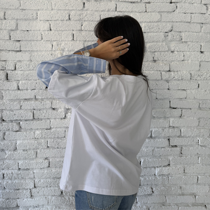 Oversized Tee with Striped Sleeves