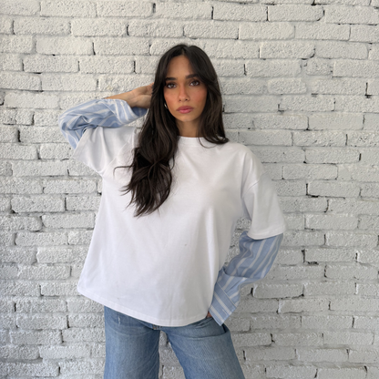 Oversized Tee with Striped Sleeves