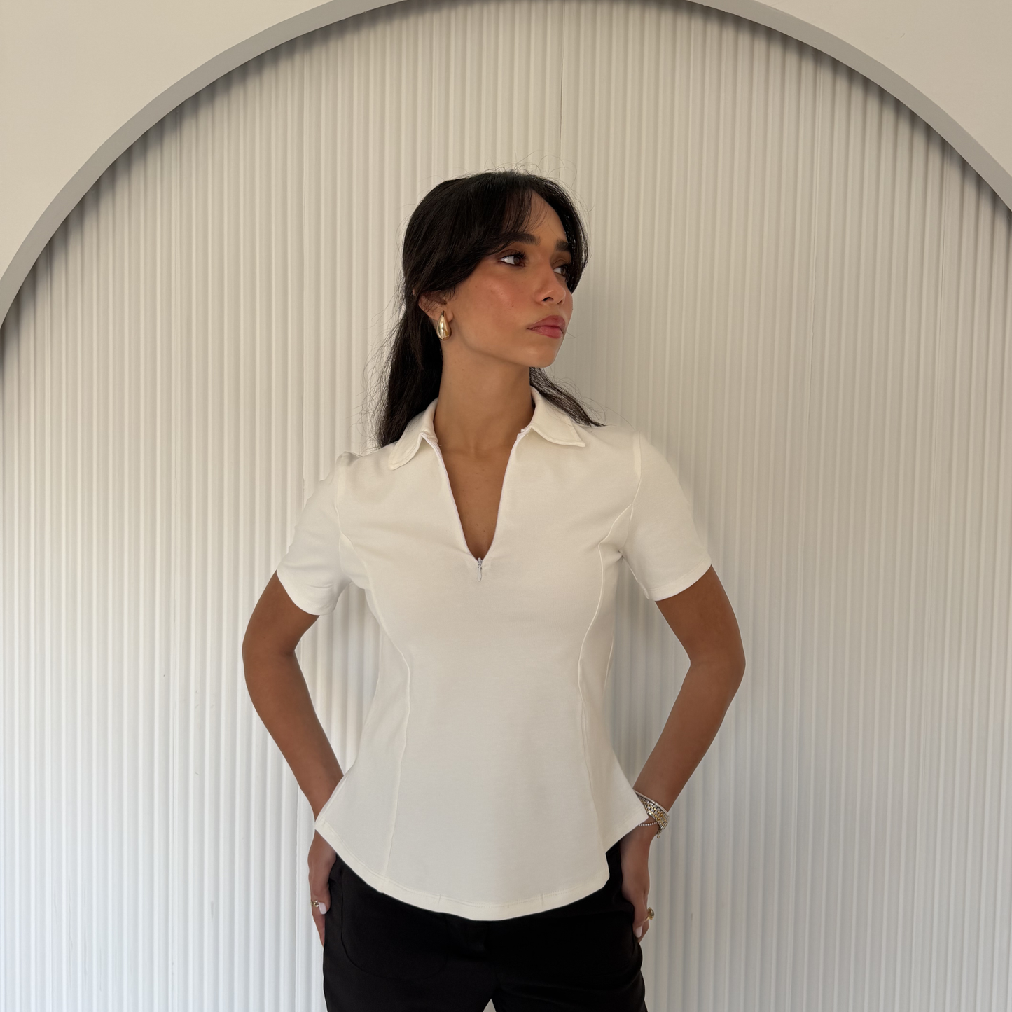 White Sculpt Zip Top