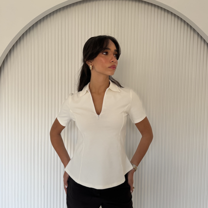 White Sculpt Zip Top