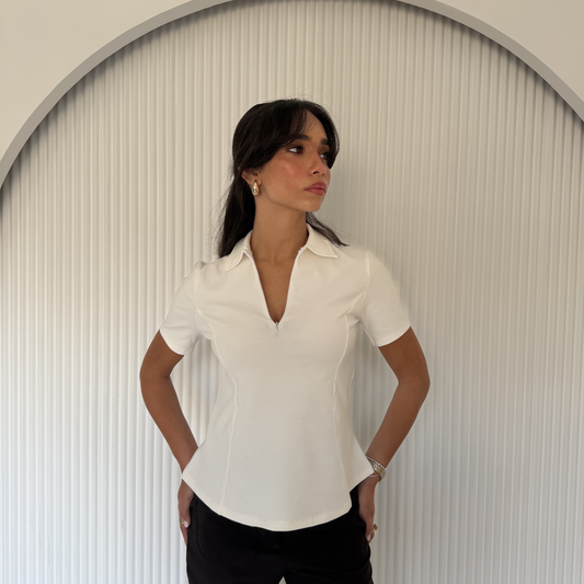White Sculpt Zip Top