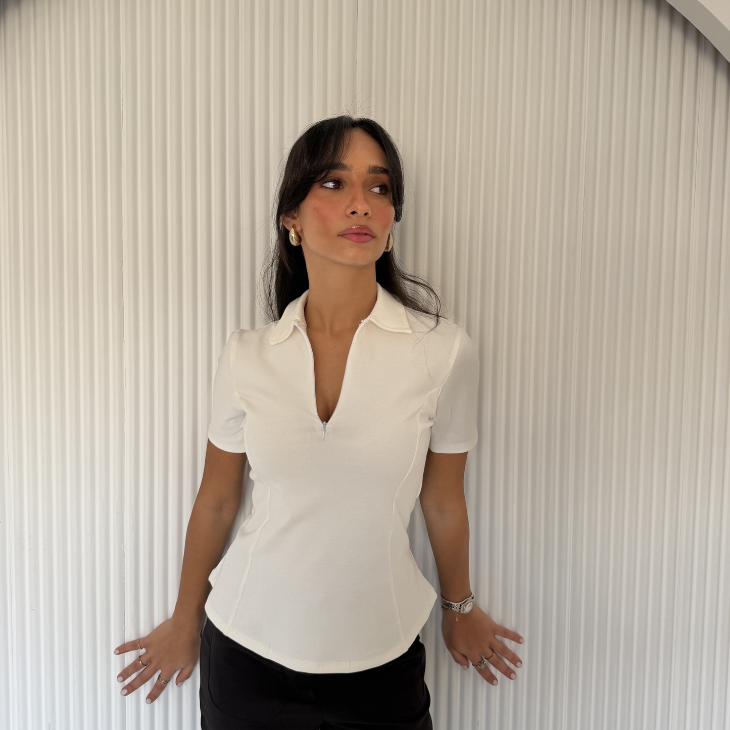 White Sculpt Zip Top