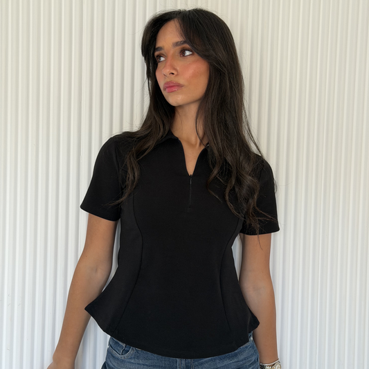 Black Sculpt Zip Top