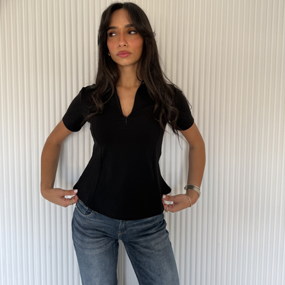 Black Sculpt Zip Top