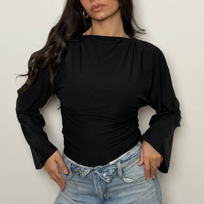 Black Sculpt Flare Sleeve Top