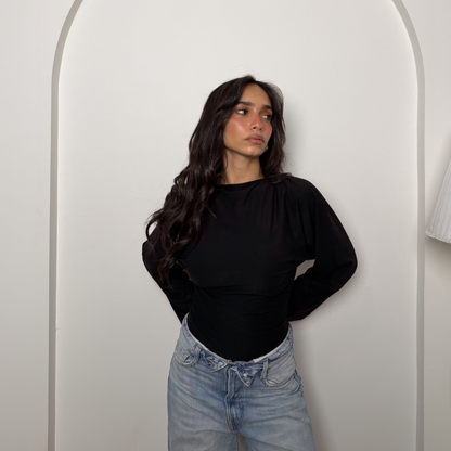 Black Sculpt Flare Sleeve Top