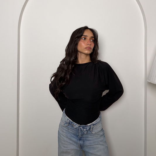 Black Sculpt Flare Sleeve Top