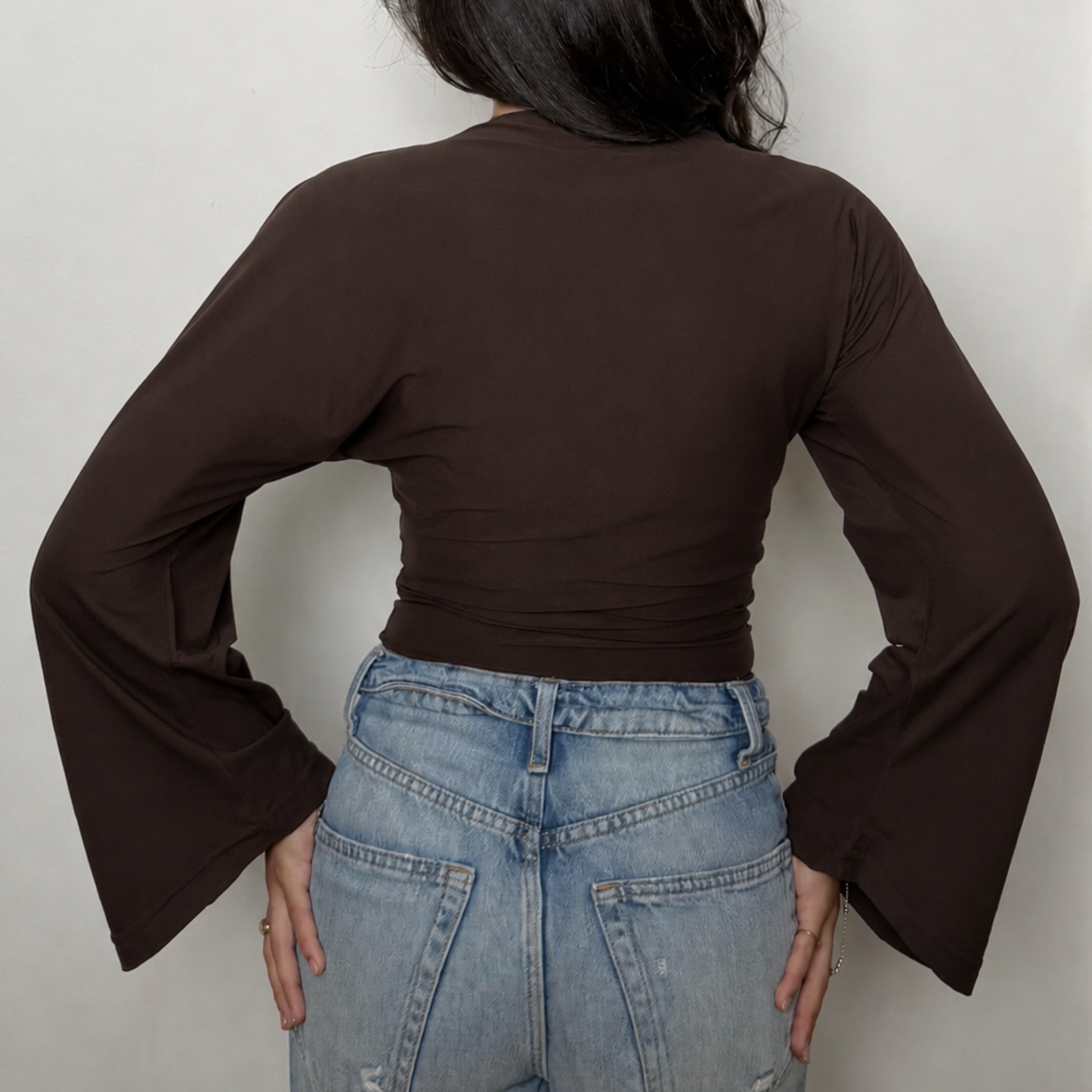 Brown Sculpt Flare Sleeve Top
