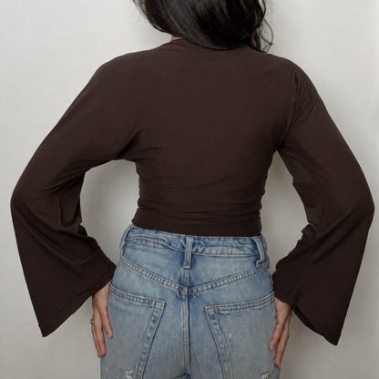 Brown Sculpt Flare Sleeve Top