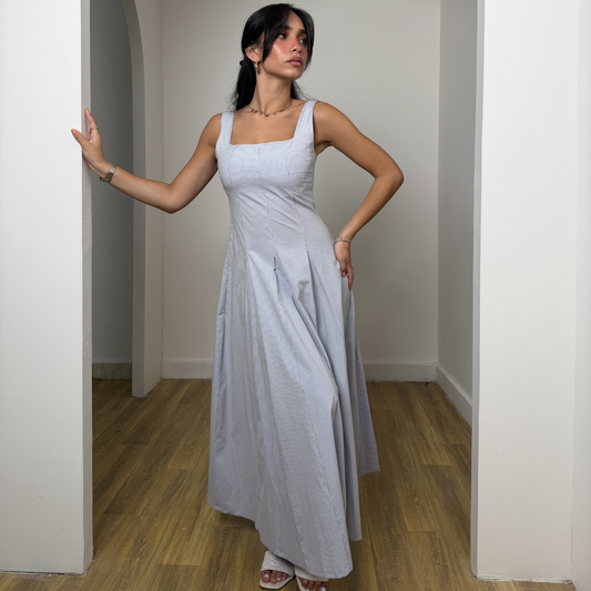 Blue Pinstriped Maxi Dress