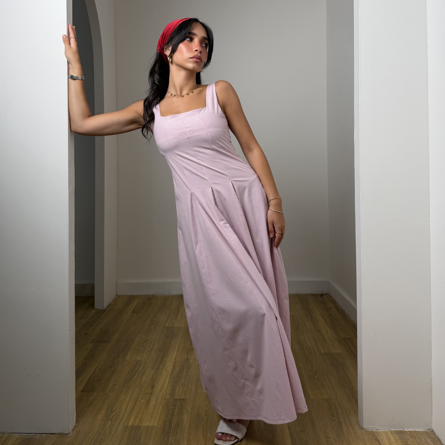 Pink Pinstriped Maxi Dress