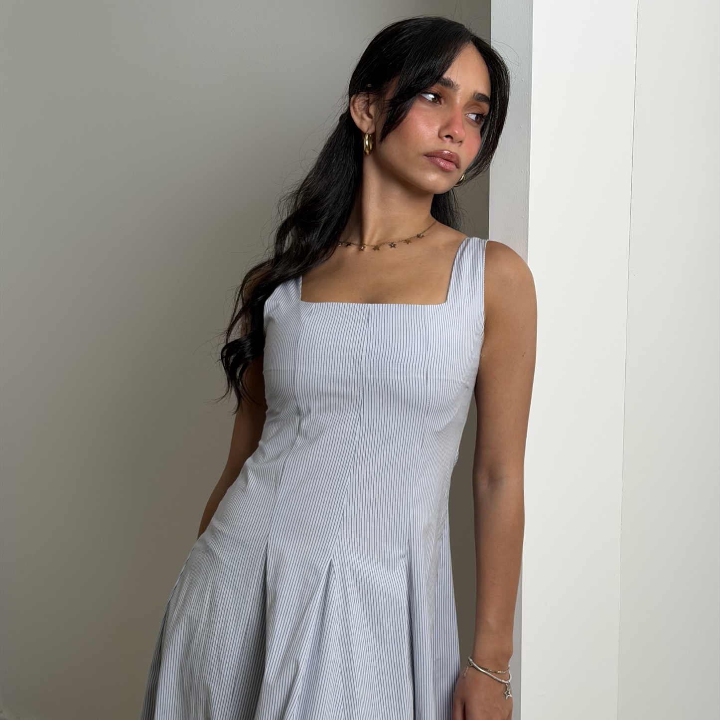 Blue Pinstriped Maxi Dress