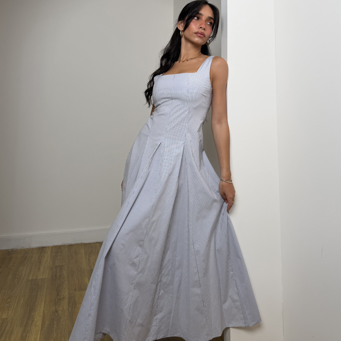 Blue Pinstriped Maxi Dress