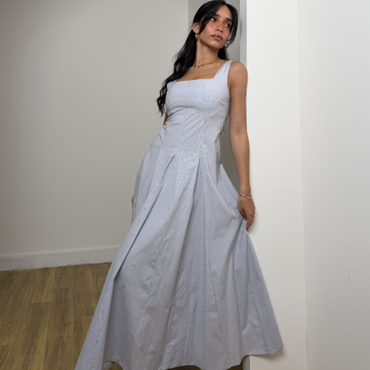 Blue Pinstriped Maxi Dress