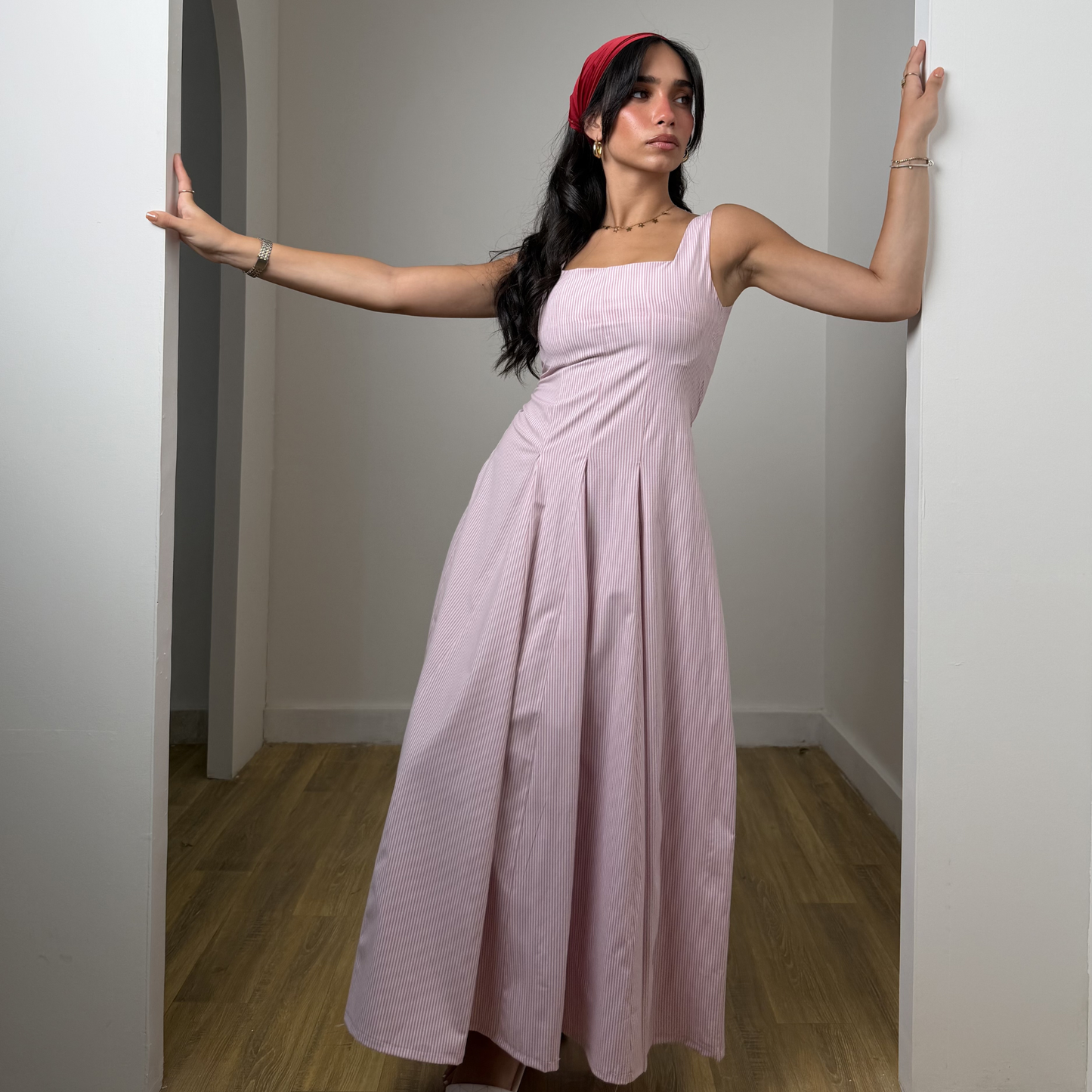 Pink Pinstriped Maxi Dress