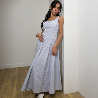 Blue Pinstriped Maxi Dress