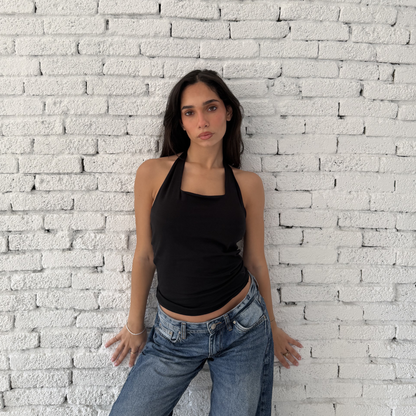 Black Basic Halter Neck
