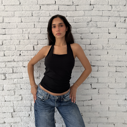 Black Basic Halter Neck