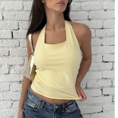 Butter Yellow Basic Halter Neck
