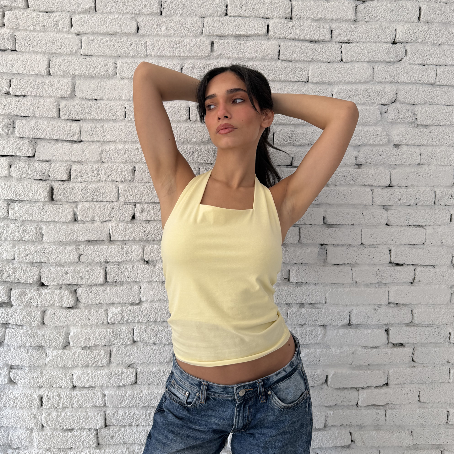 Butter Yellow Basic Halter Neck