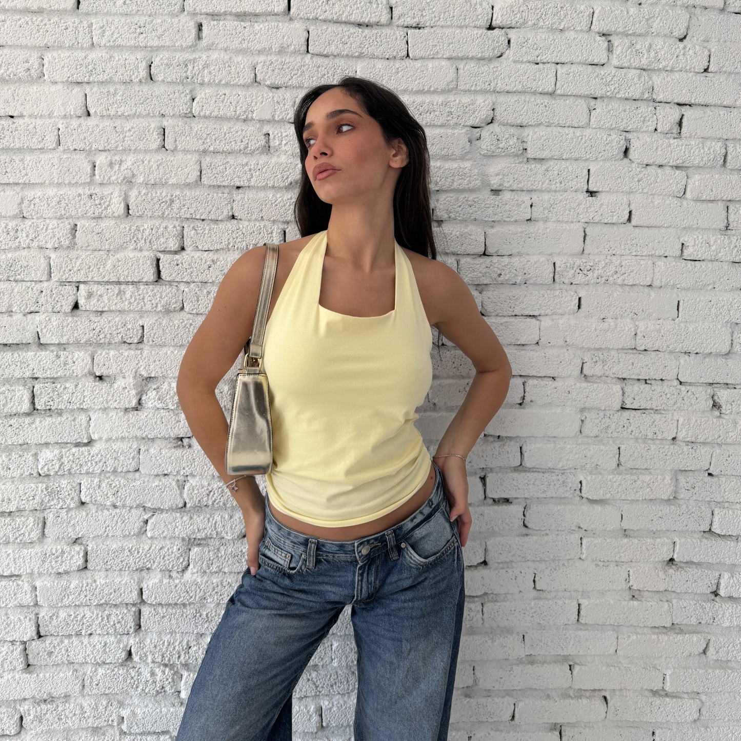Butter Yellow Basic Halter Neck