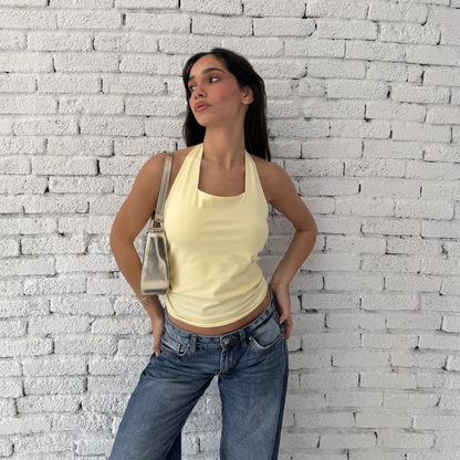 Butter Yellow Basic Halter Neck