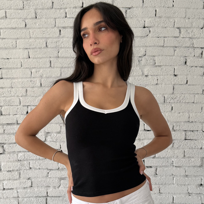 Black &White Ribbed V- tank top