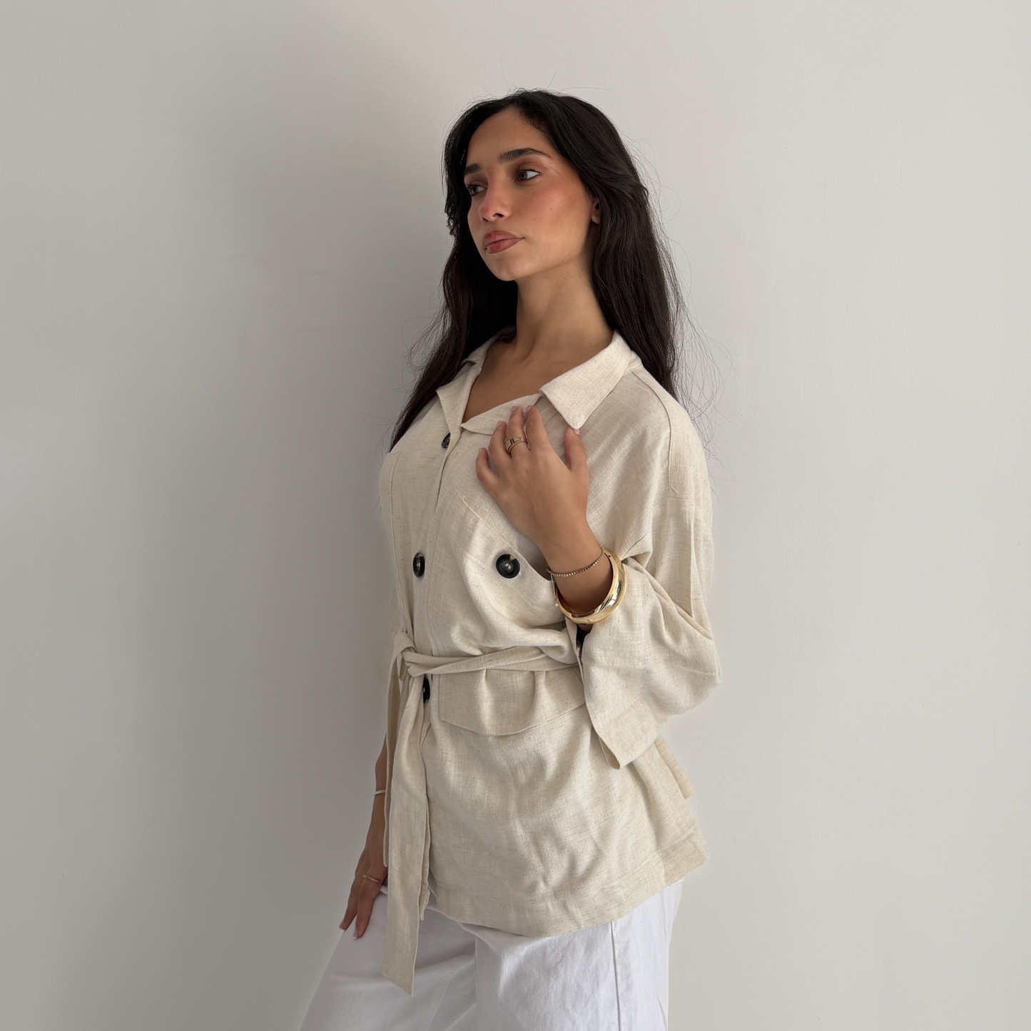Belted Linen Biege Shirt