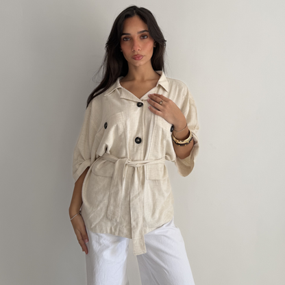Belted Linen Biege Shirt