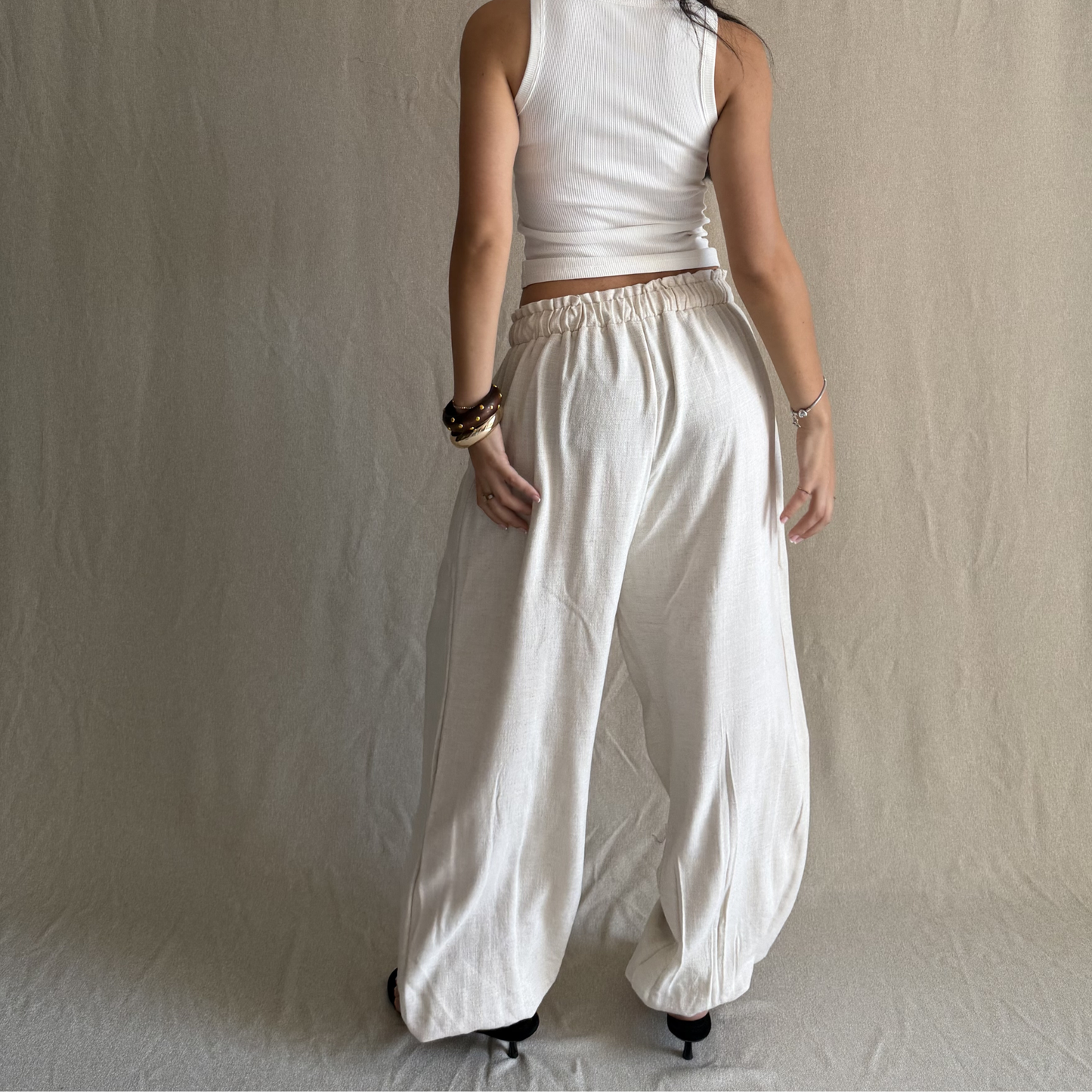 Beige Balloon Linen Pants