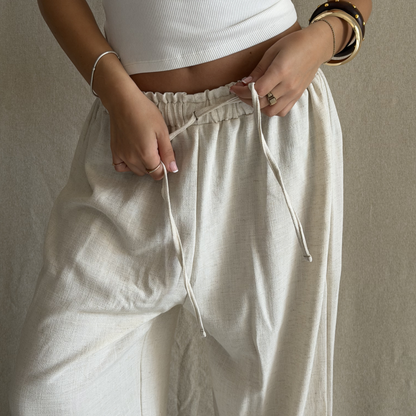 Beige Balloon Linen Pants