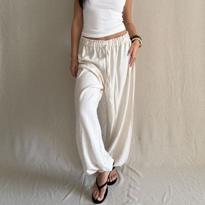 Beige Balloon Linen Pants