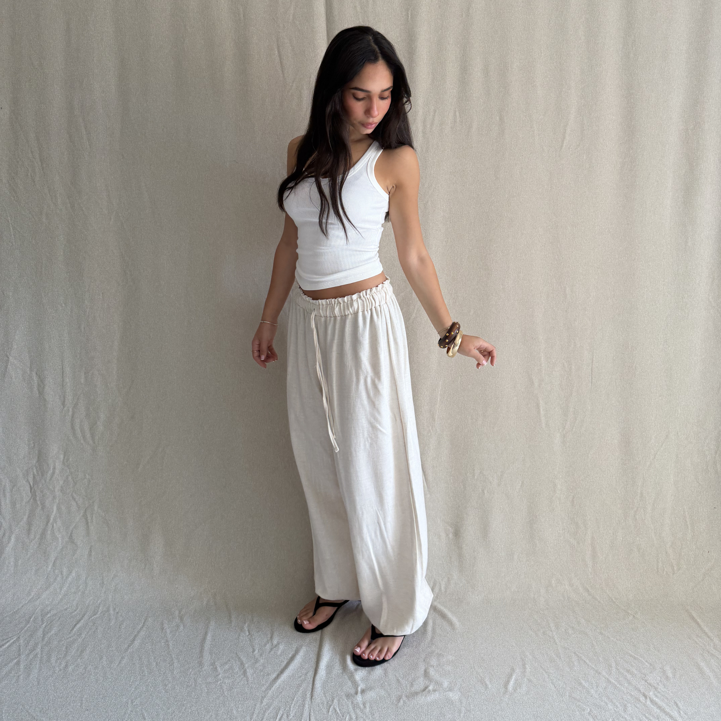 Beige Balloon Linen Pants