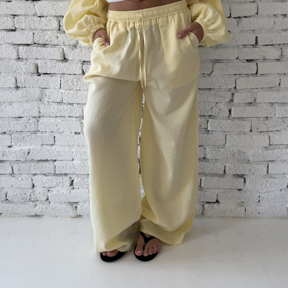 Yellow Wide-Leg Linen Pants