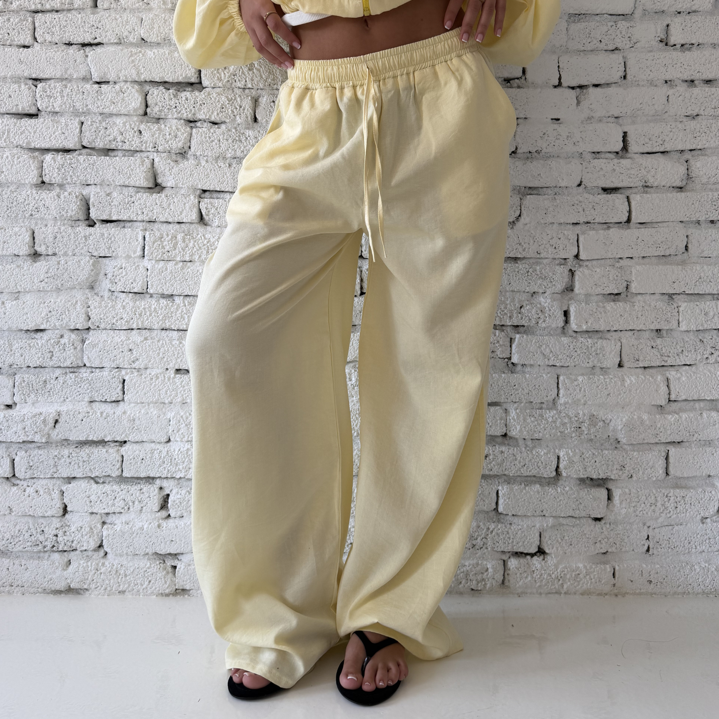 Yellow Wide-Leg Linen Pants
