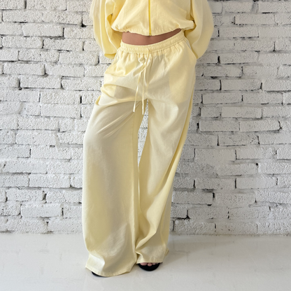 Yellow Wide-Leg Linen Pants