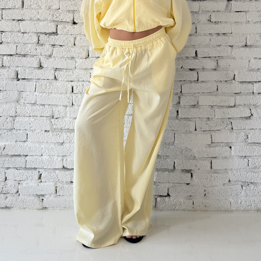 Yellow Wide-Leg Linen Pants