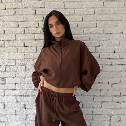 Brown Zip-Up Summer Linen Jacket