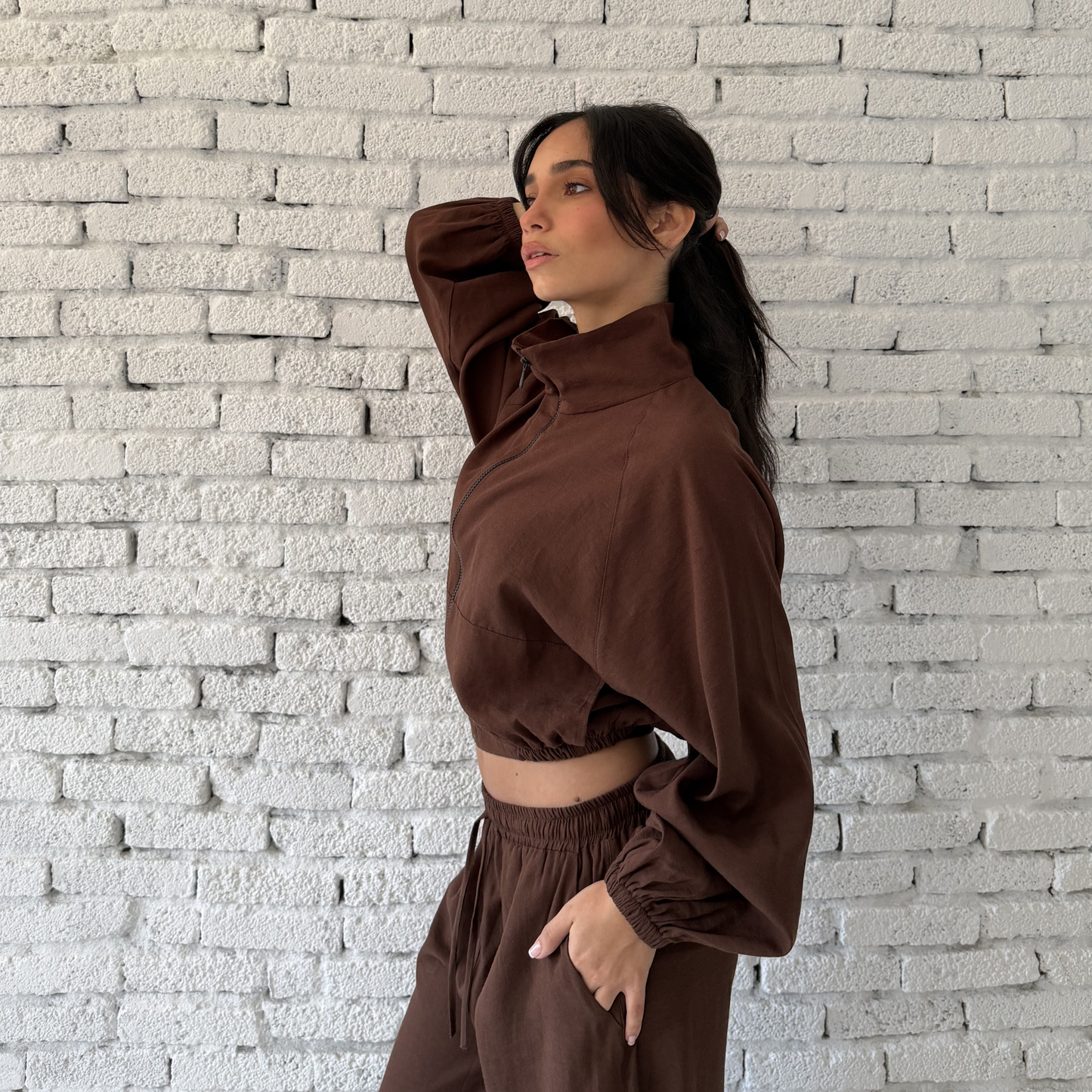 Brown Zip-Up Summer Linen Jacket