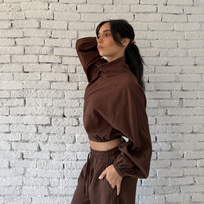 Brown Zip-Up Summer Linen Jacket