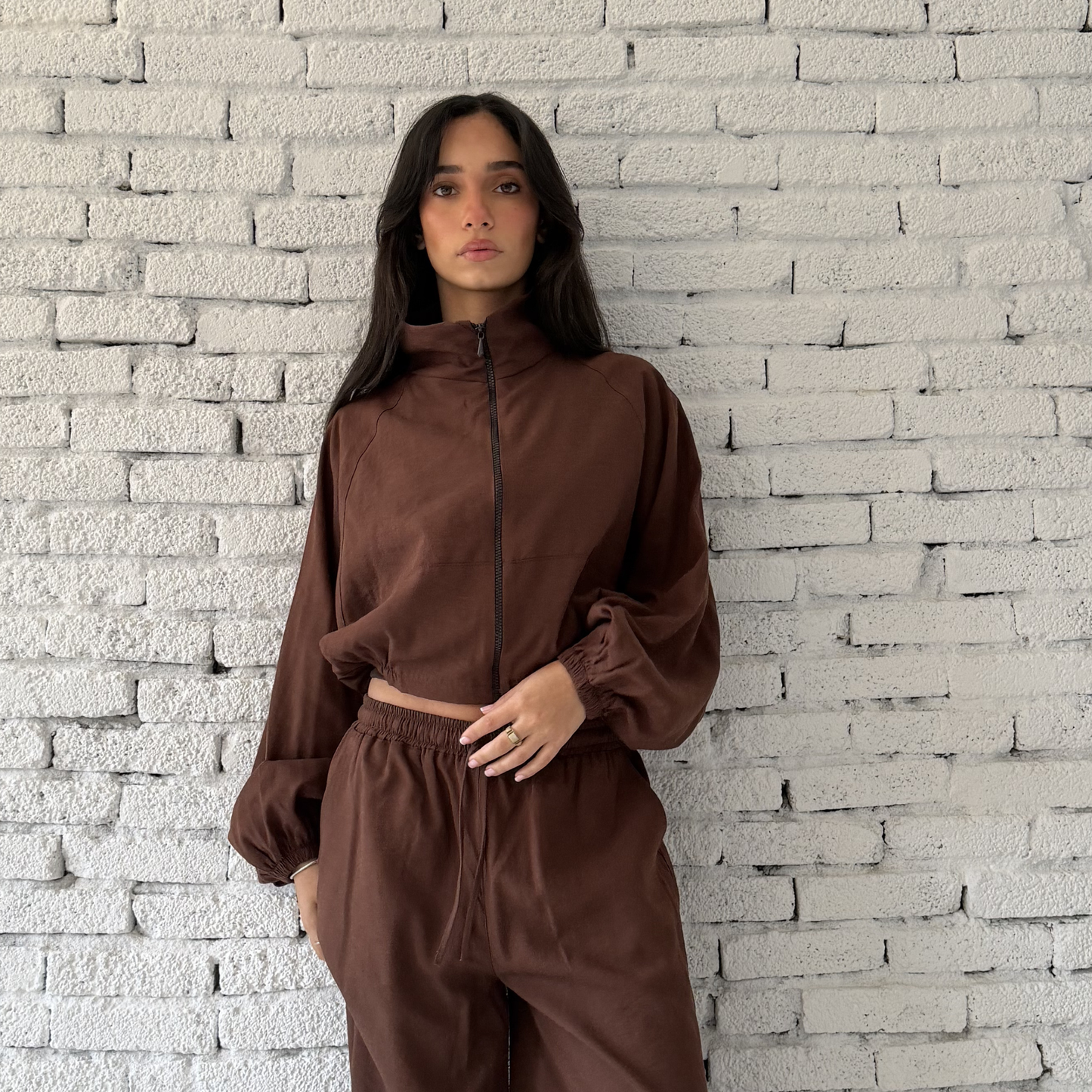 Brown Zip-Up Summer Linen Jacket