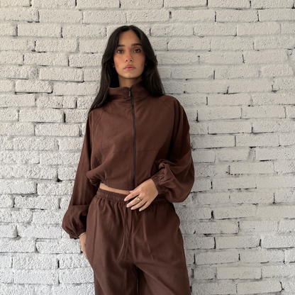 Brown Zip-Up Summer Linen Jacket