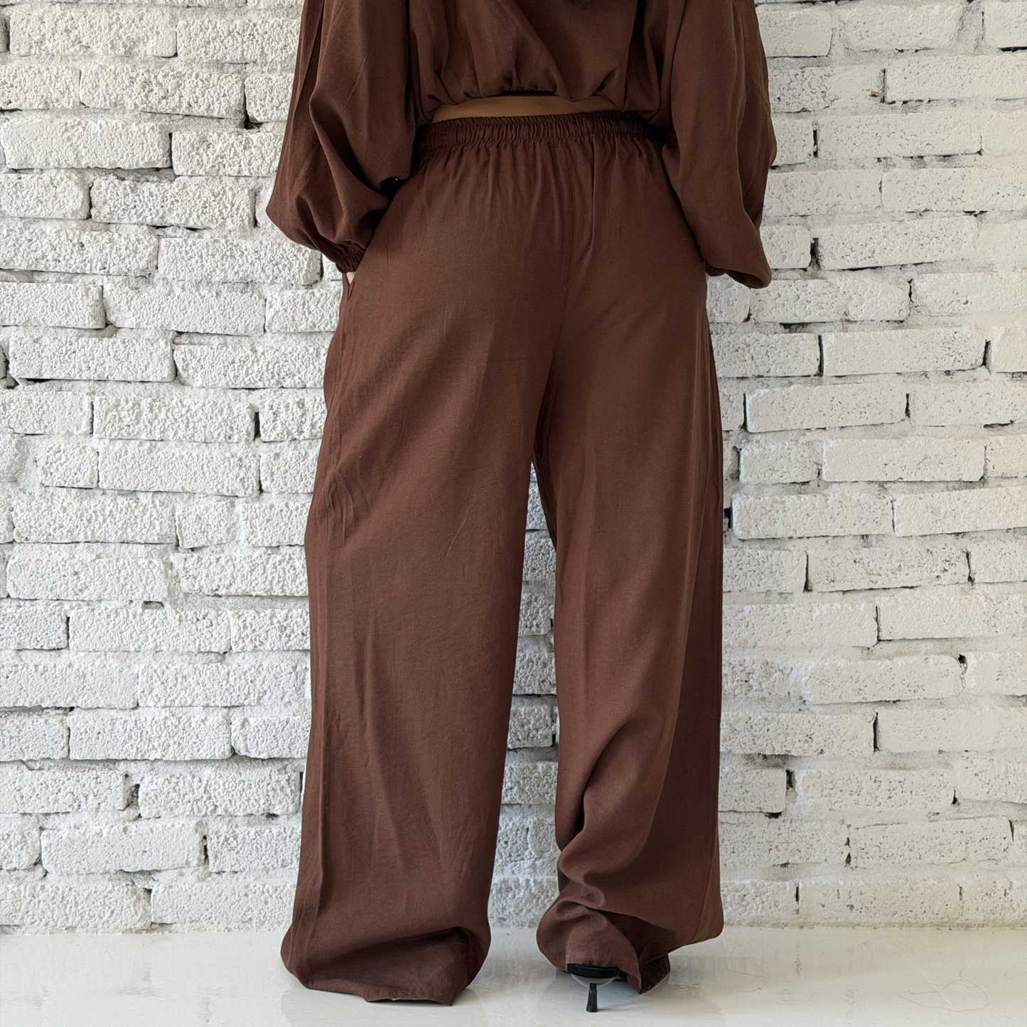 Brown Wide-Leg Linen pants