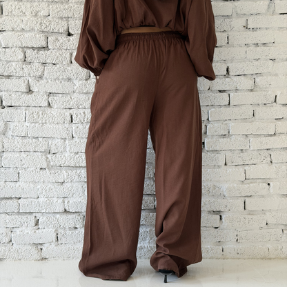 Brown Wide-Leg Linen pants