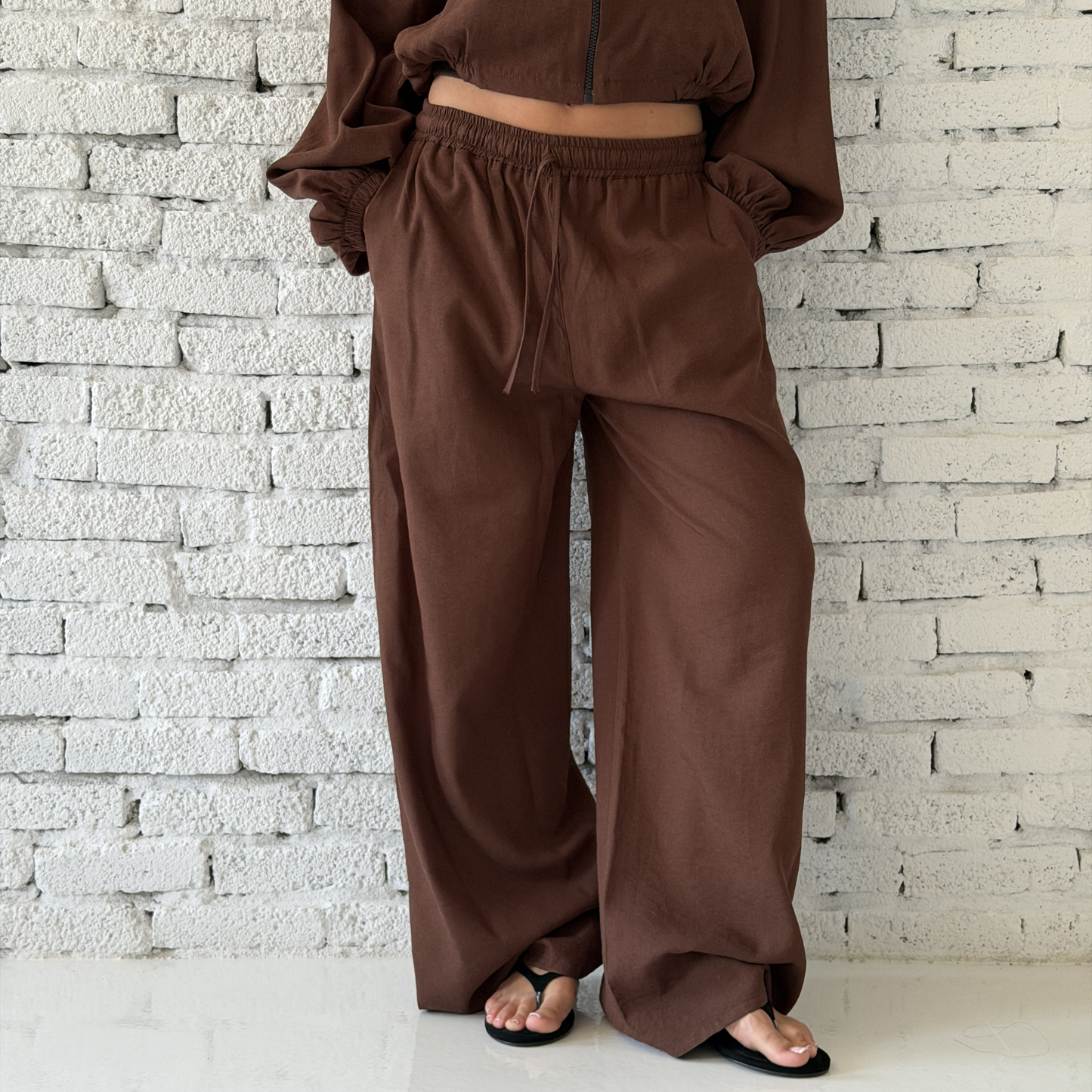 Brown Wide-Leg Linen pants